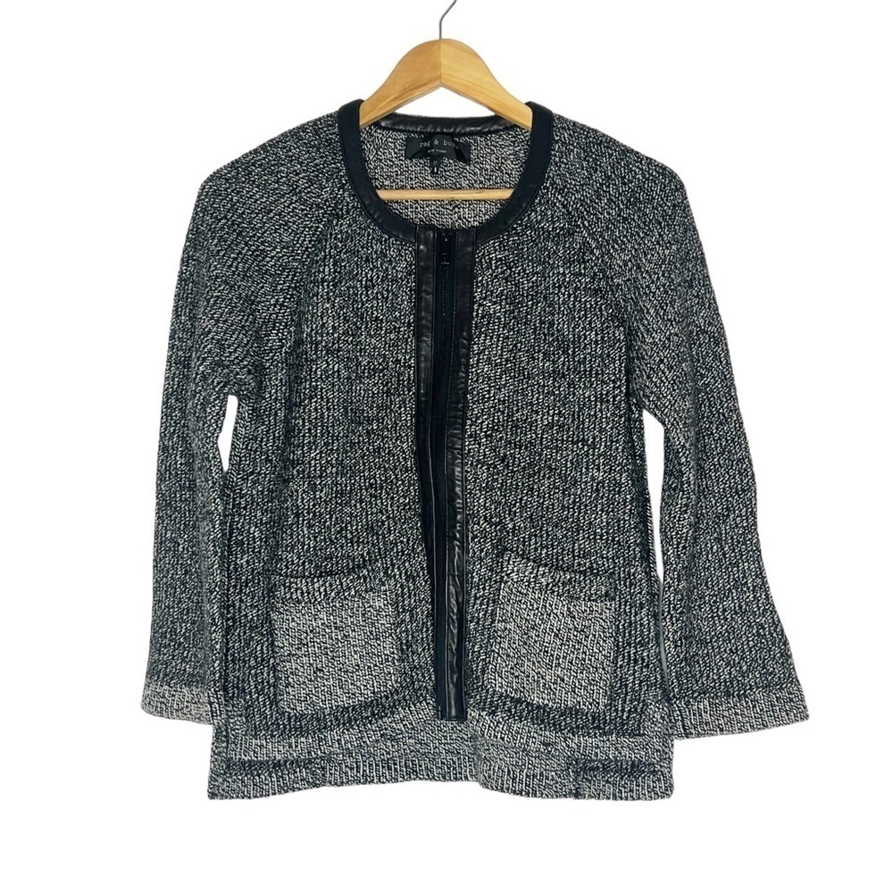 Rag & Bone Zip Front Leather Trim Cardigan